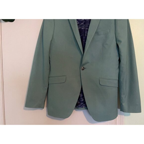 Topman Men’s Blazer Jacket 40R Slim Fit Mint Green Single Button Suit Coat Moder - Picture 10 of 12